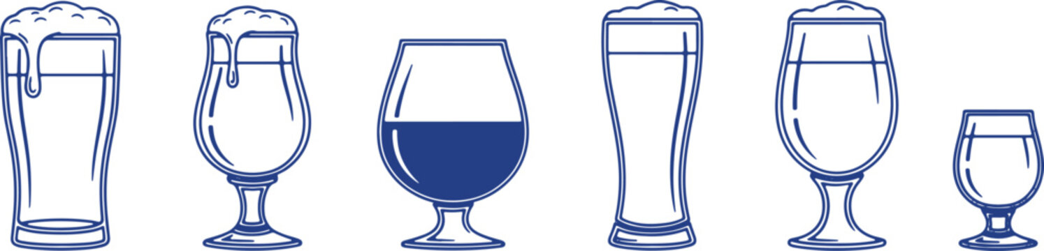 Collection of diverse beer glasses and steins for beverage enjoyment and pub themes.