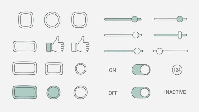 Collection of UI elements and icons for digital interfaces.