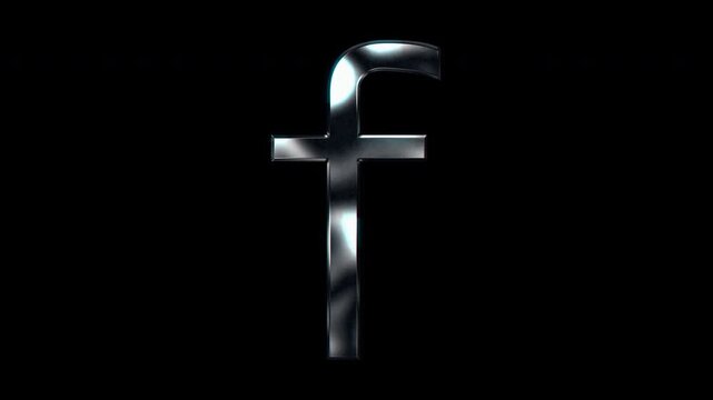 Silver metallic small letters "f". Alpha channel. seamless loop video
