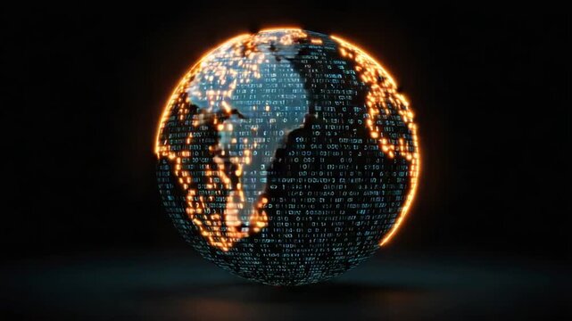 Glowing digital globe depicting global network and data transmission