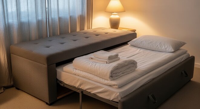 Versatile Gray Upholstered Sofa Bed Furniture Piece Offering Convertible Sleeping and Seating Options for Modern Interiors