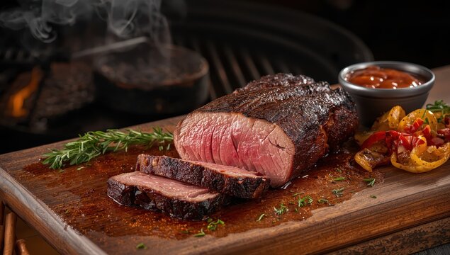 Cut, smoked tri-tip