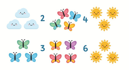 Obraz premium Colorful butterflies and smiling suns.