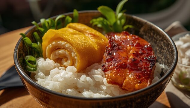 Eel and omelet rice dish