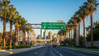Naklejka premium Entrance sign for US 101 Freeway in Los Angeles, California