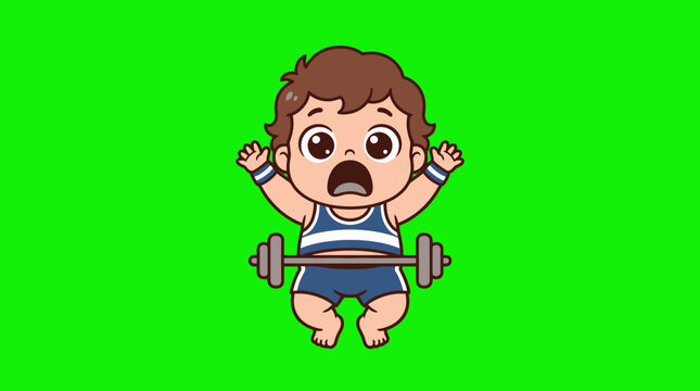 Cartoon Baby Lifting Weights with a Surprised Expression on Face.