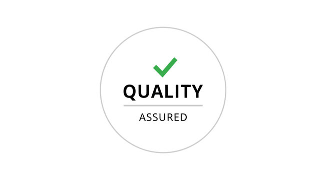 Quality assured check mark icon on white background assurance concept