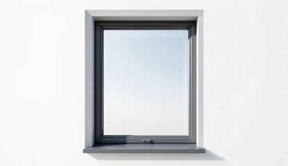 Fototapeta premium Modern dark grey aluminum window frame isolated on white background, minimalist architectural window design.