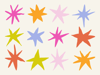 Obraz premium Colorful Abstract Star Shape Set Modern Burst Memphis Style Design Elements Vector