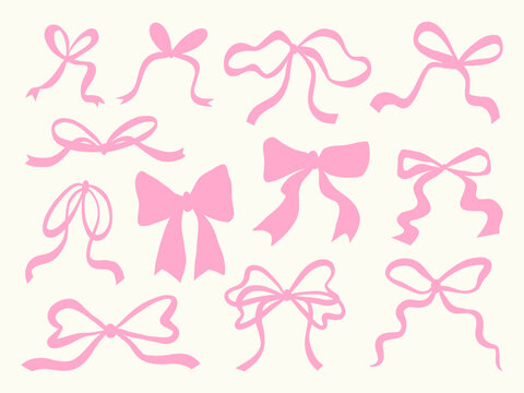 Hand Drawn Ribbon Bow Set Cute Feminine Pink Decorative Bow Collection