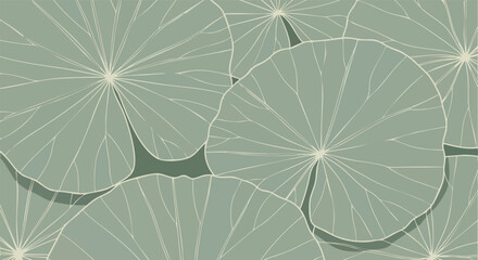 Lily Pad Pattern. Botanical Seamless Background. Abstract Nature Style. Veined Organic Texture. Wallpaper. © khafid