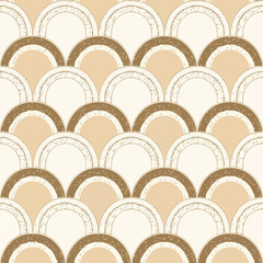 Scallop Seamless Pattern. Art Deco Geometric Design. Textured Retro Background. Vintage Wallpaper. © khafid