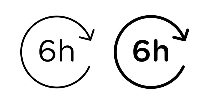 6 hours icon in solid fill style, displayed in black on white background. Ideal for time tracking, duration indication, scheduling, and countdown interfaces.