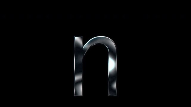 Silver metallic small letters "n". Alpha channel. seamless loop video