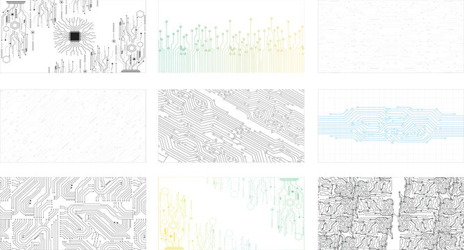Futuristic circuit board texture set with integrated circuit nodes