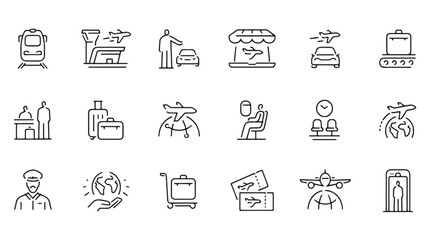 Fototapeta premium Travel Icons Set for Transportation, Vacation, Tourism and Trip Planning Vector