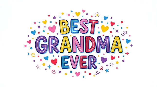 best grandma ever colorful celebration badge illustration with confetti and hearts