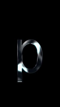 Silver metallic small letters "p". Alpha channel. seamless loop video