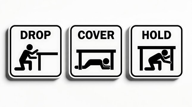 drop cover hold emergency procedure steps flat design illustration