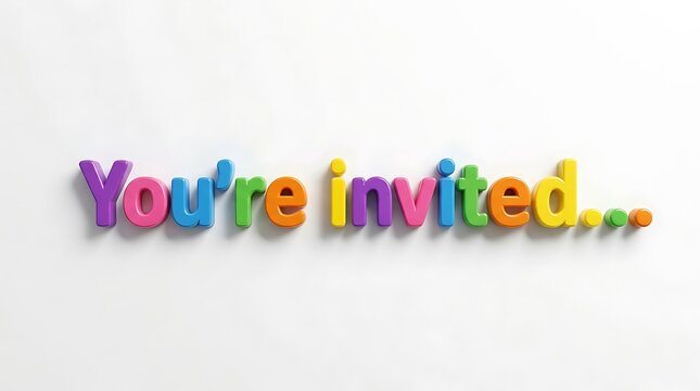 colorful youre invited text with playful 3d alphabet letters illustration