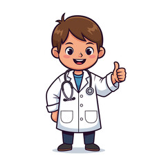 Fototapeta premium Friendly Cartoon Young Doctor Giving Thumbs Up, Expressing Approval and Success in Healthcare. Cute Illustration of a Happy Male Medical Professional for Child Health Concepts