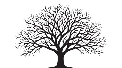 Obraz premium Minimalist black tree silhouette vector illustration with intricate branches against white background