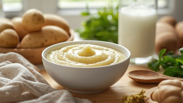 Homemade potato mash with milk