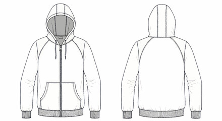 Front and back view of a blank full zip up hoodie design. © Wita