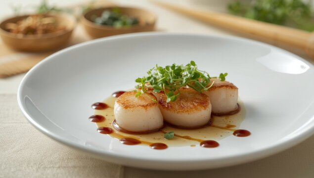 Japanese dishes featuring fresh scallops