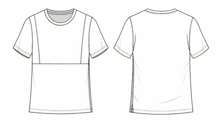 Naklejka premium Front and back view of a plain white t-shirt fashion flat sketch.