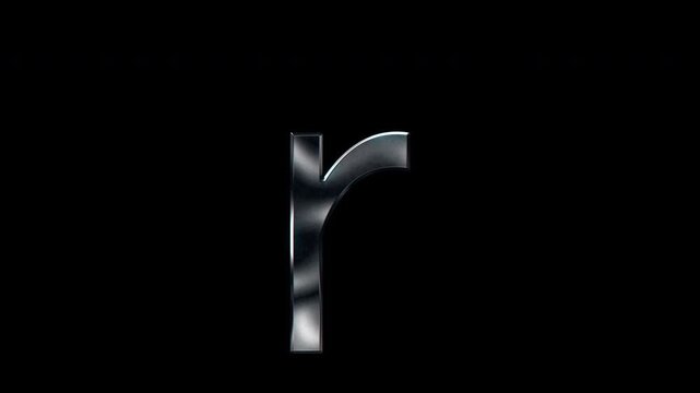 Silver metallic small letters "r". Alpha channel. seamless loop video