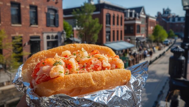 Lobster roll in aluminum foil from Boston, USA