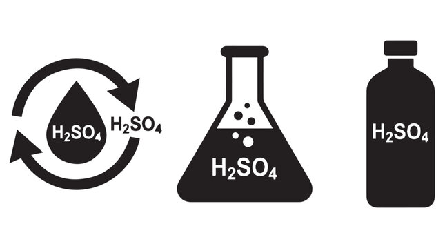 Sulfuric acid chemical process and storage in recycling and container vector illustration