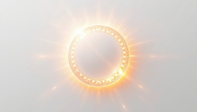 Futuristic glowing vector image depicting a circular shield against UV rays on a light backdrop