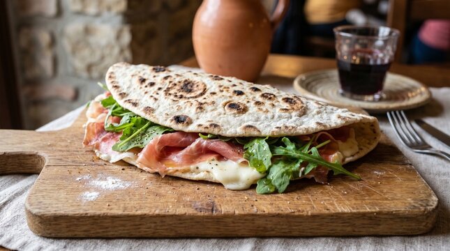 Traditional Piadina Romagnola with Prosciutto Crudo and Squacquerone