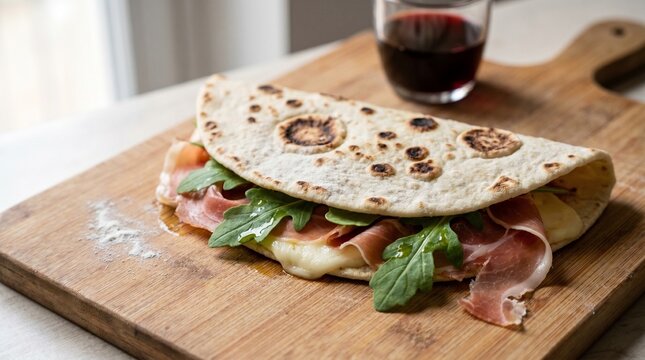 Traditional Piadina Romagnola with Prosciutto Crudo and Squacquerone