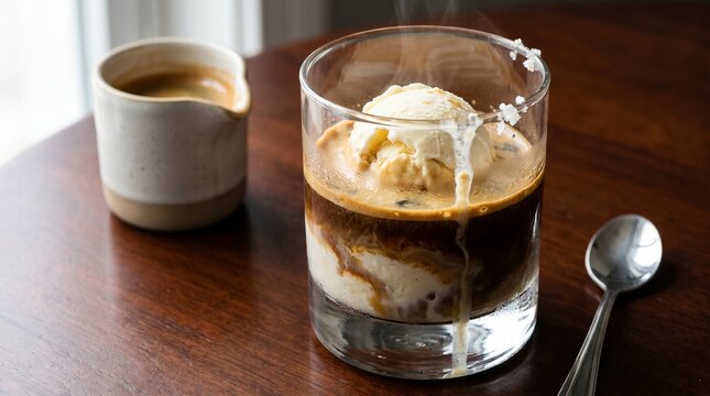 Gourmet Italian Affogato with Vanilla Gelato and Hot Espresso