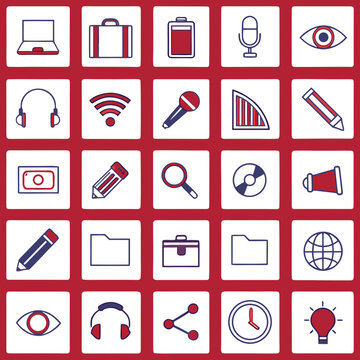 Blue and red business and media icon set