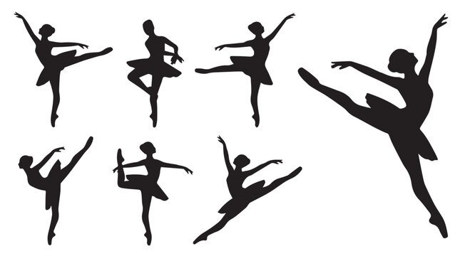 set of black silhouettes of ballet dancers in various poses vector illustration
