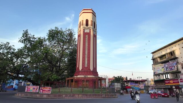 Dehradun Clock Tower (Ghanta Ghar) with City Traffic and Urban Street Scene in Uttarakhand
