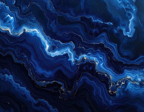A stunning abstract composition showcases the intricate patterns and deep blue hues of a polished agate stone.