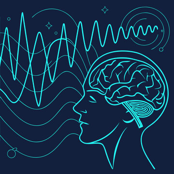 Brain waves and human head profile with neurology