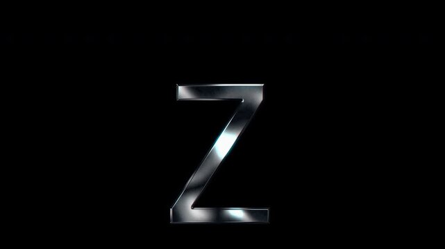Silver metallic small letters "z". Alpha channel. seamless loop video