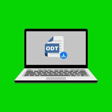 Laptop displaying ODT file icon with download symbol.