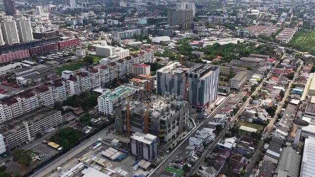 Aerial drone footage of STT Bangkok 1 data center showing construction and expansion of hyperscale cloud computing and artificial intelligence infrastructure in Thailand.