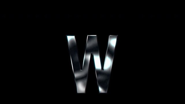Silver metallic small letters "w". Alpha channel. seamless loop video