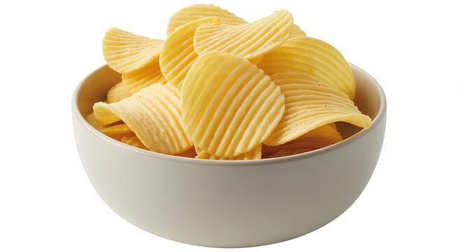 Bowl of ridged potato chips isolated on a transparent background 1