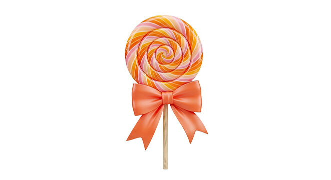 Swirl Lollipop with Orange Bow on White Background
