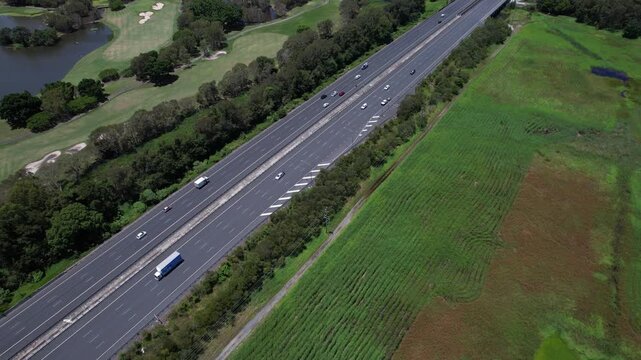 Aerial View Of Pacific Motorway Near Mudgeeraba In Robina, Queensland, Australia.