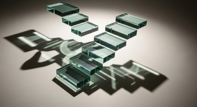 Modern glass steps creating an illusionary shadow effect with geometric patterns and light